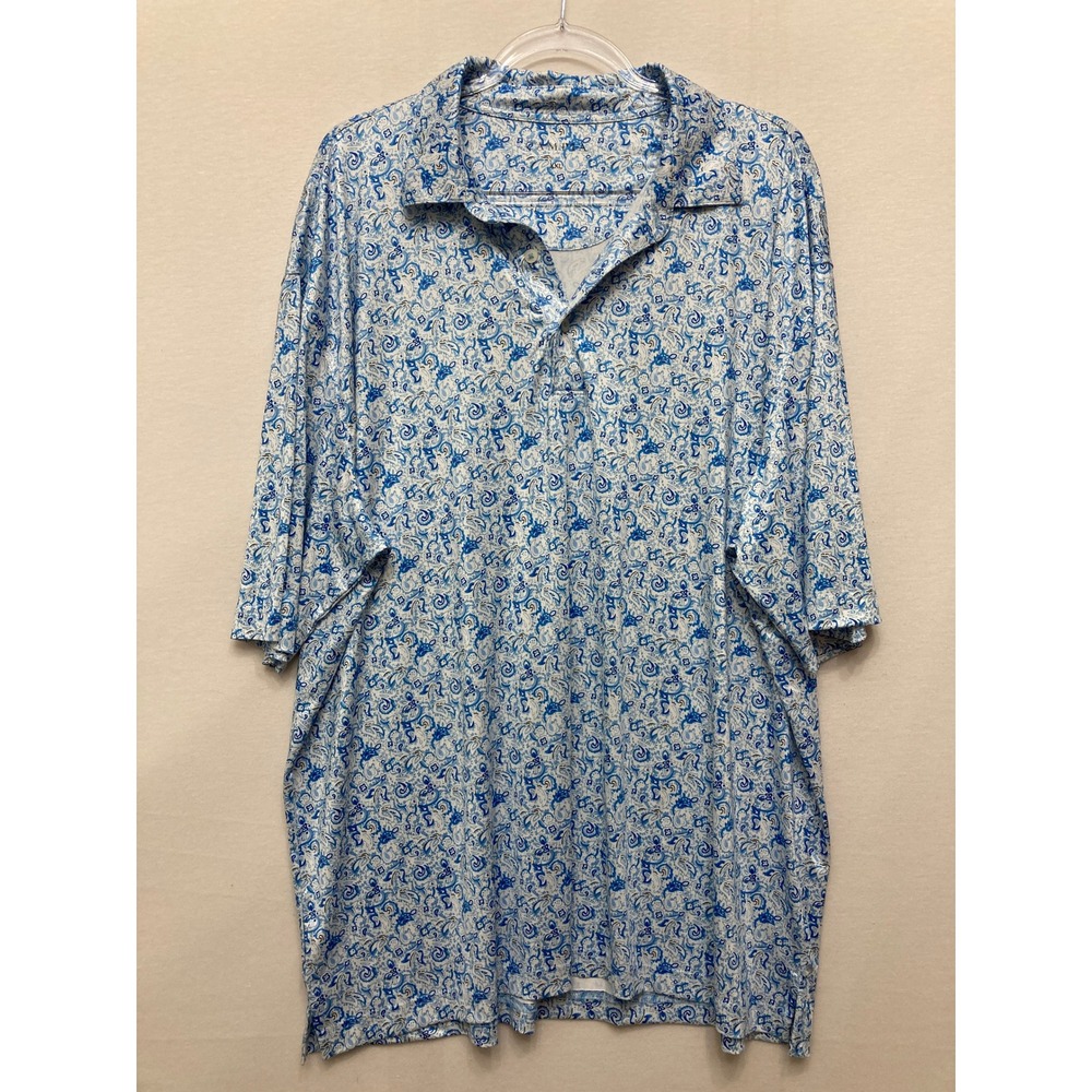 Campia Mens Polo Shirt XXL Blue Paisley Floral Stretch Short Sleeve Golf Casual